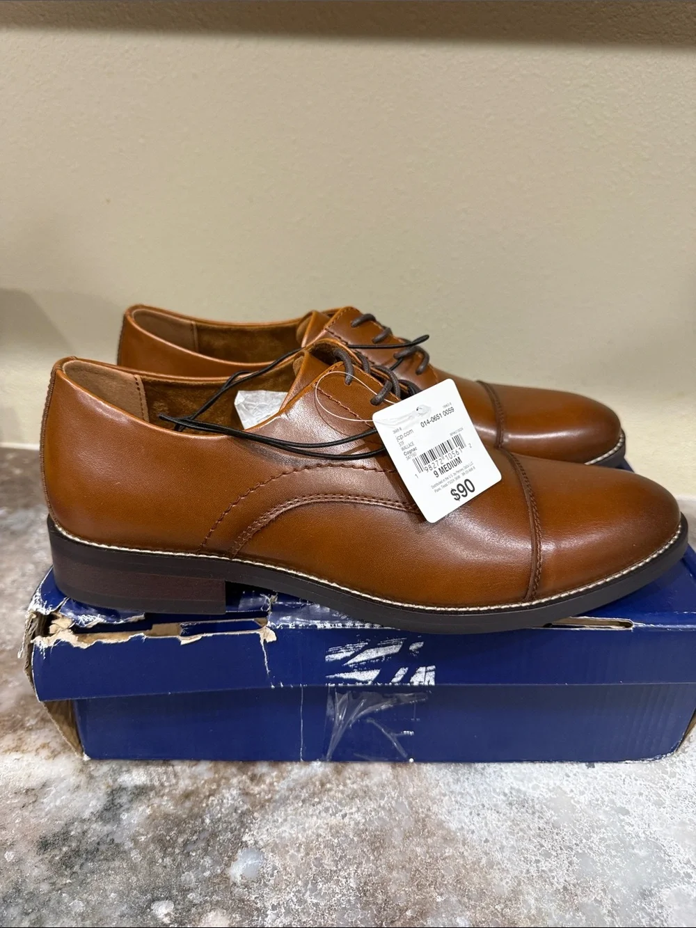 Stafford Men's Cognac Tan Cap-Toe Derby Shoes